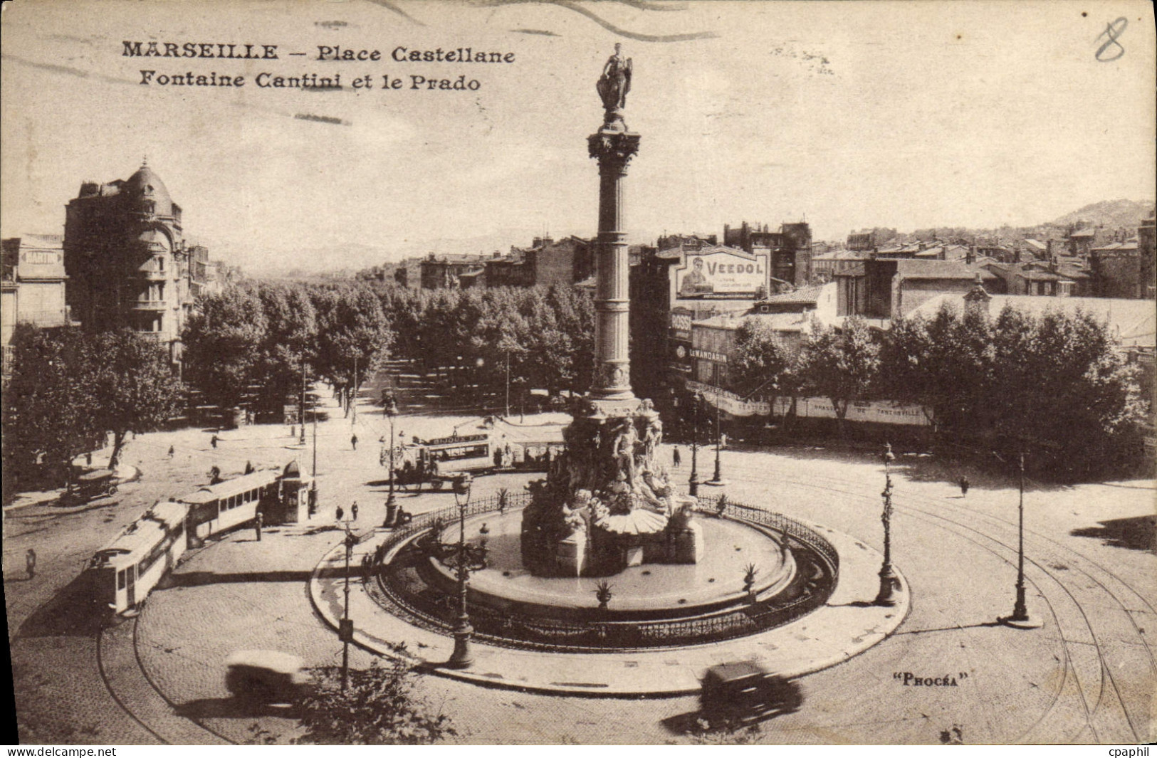 CPA Marseille Place Castellane Fontaine Cantini et le Prado