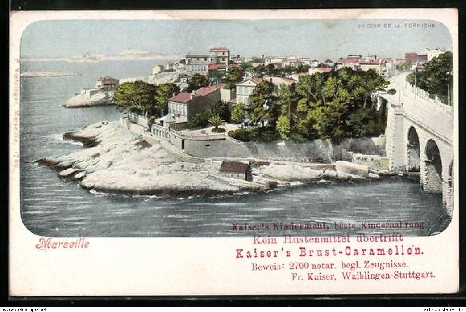 CPA Marseille, Un coin de la Corniche, Reklame für Kaisers Brust-Caramellen
