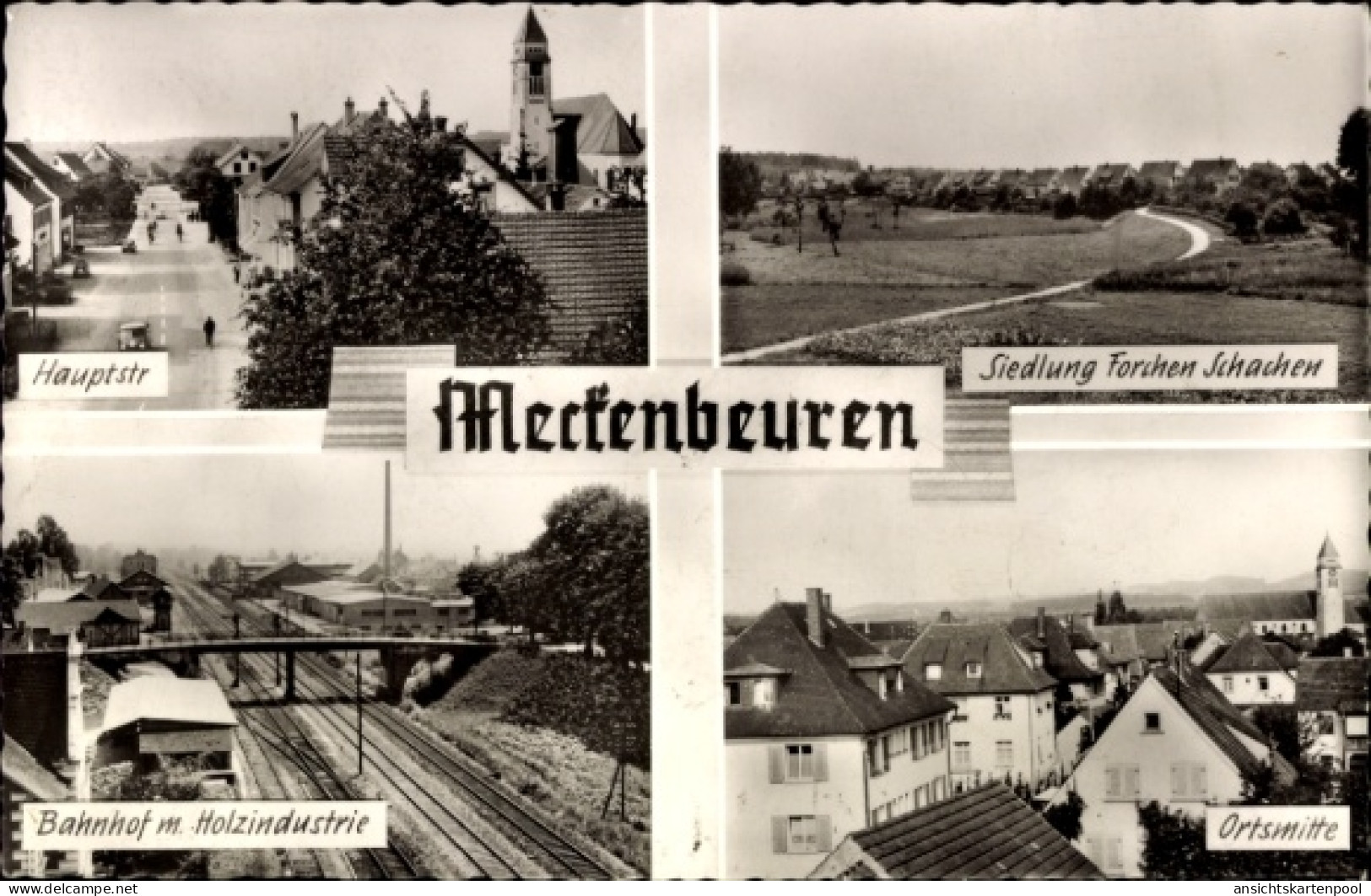 CPA Meckenbeuren in Oberschwaben Württemberg, Hauptstraße, Bahnhof, Holzindustrie