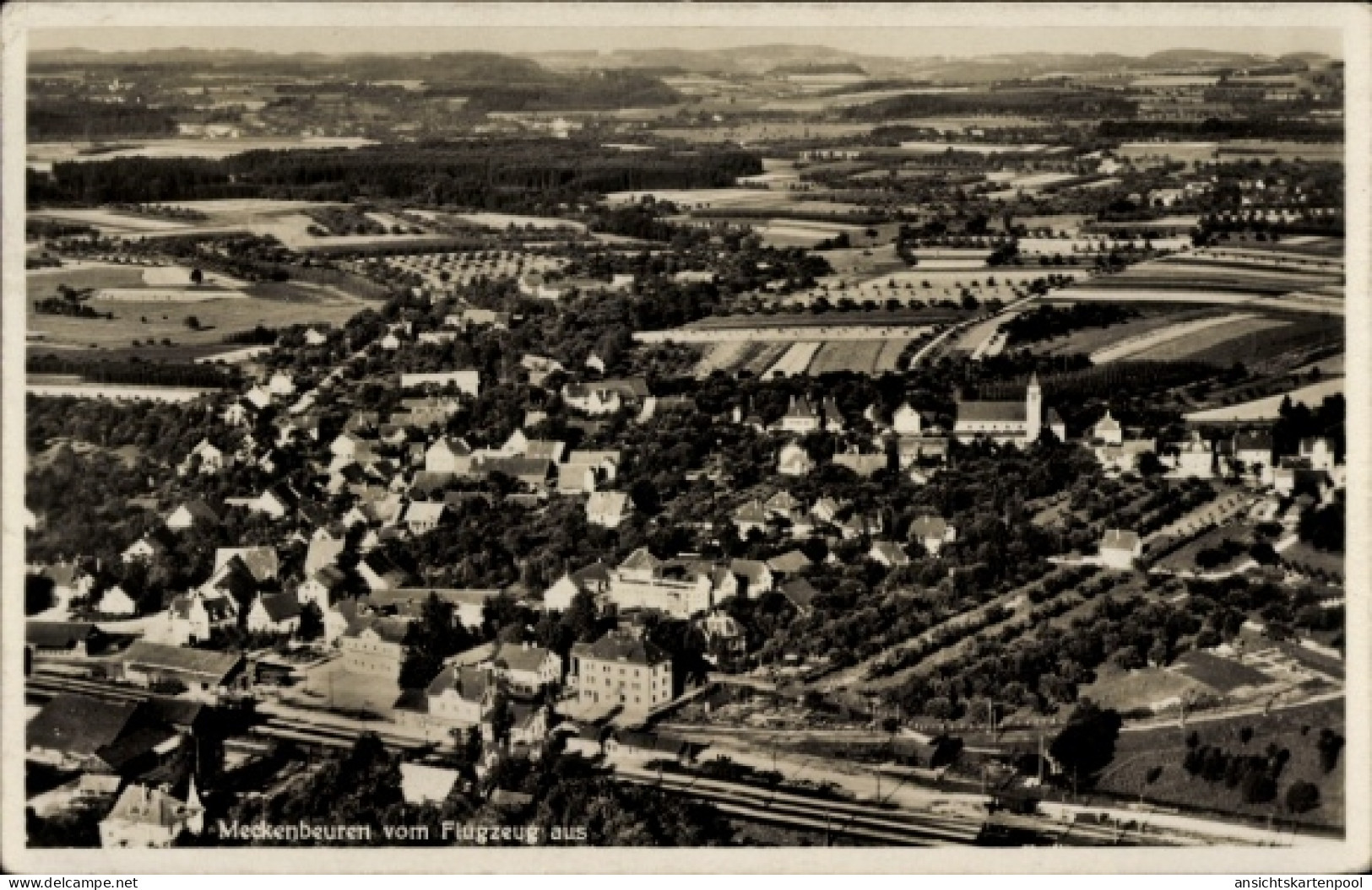 CPA Meckenbeuren in Oberschwaben Württemberg, Luftaufnahme