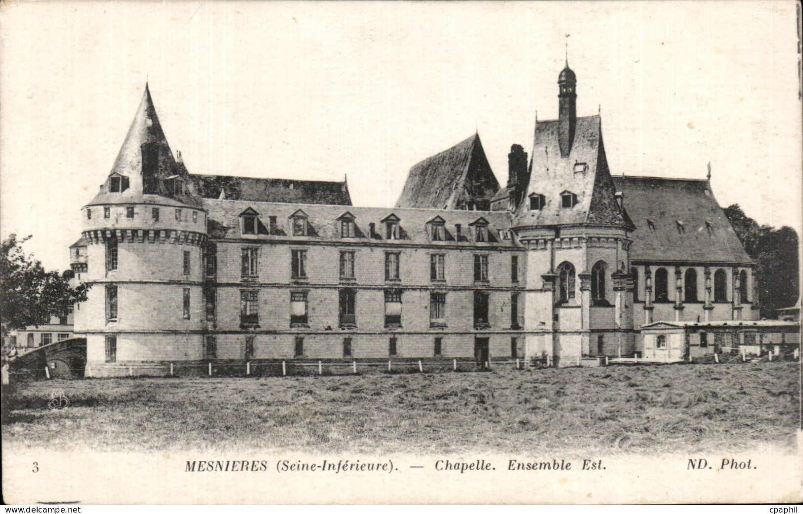 CPA Mesnieres Le chateau Chapelle Ensemble Est