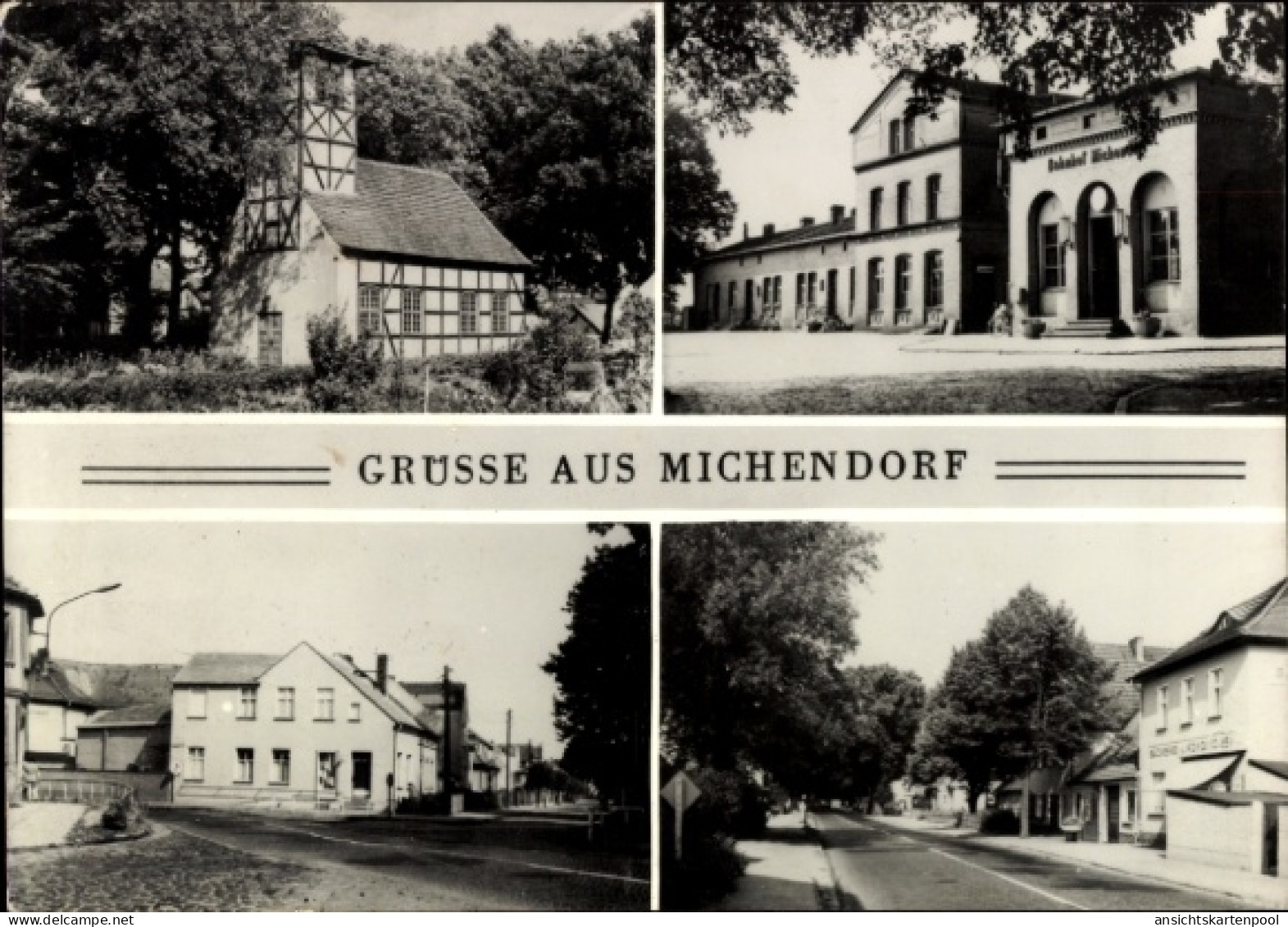 CPA Michendorf in der Mark, Bahnhof Fachwerkkirche, Straßenansicht