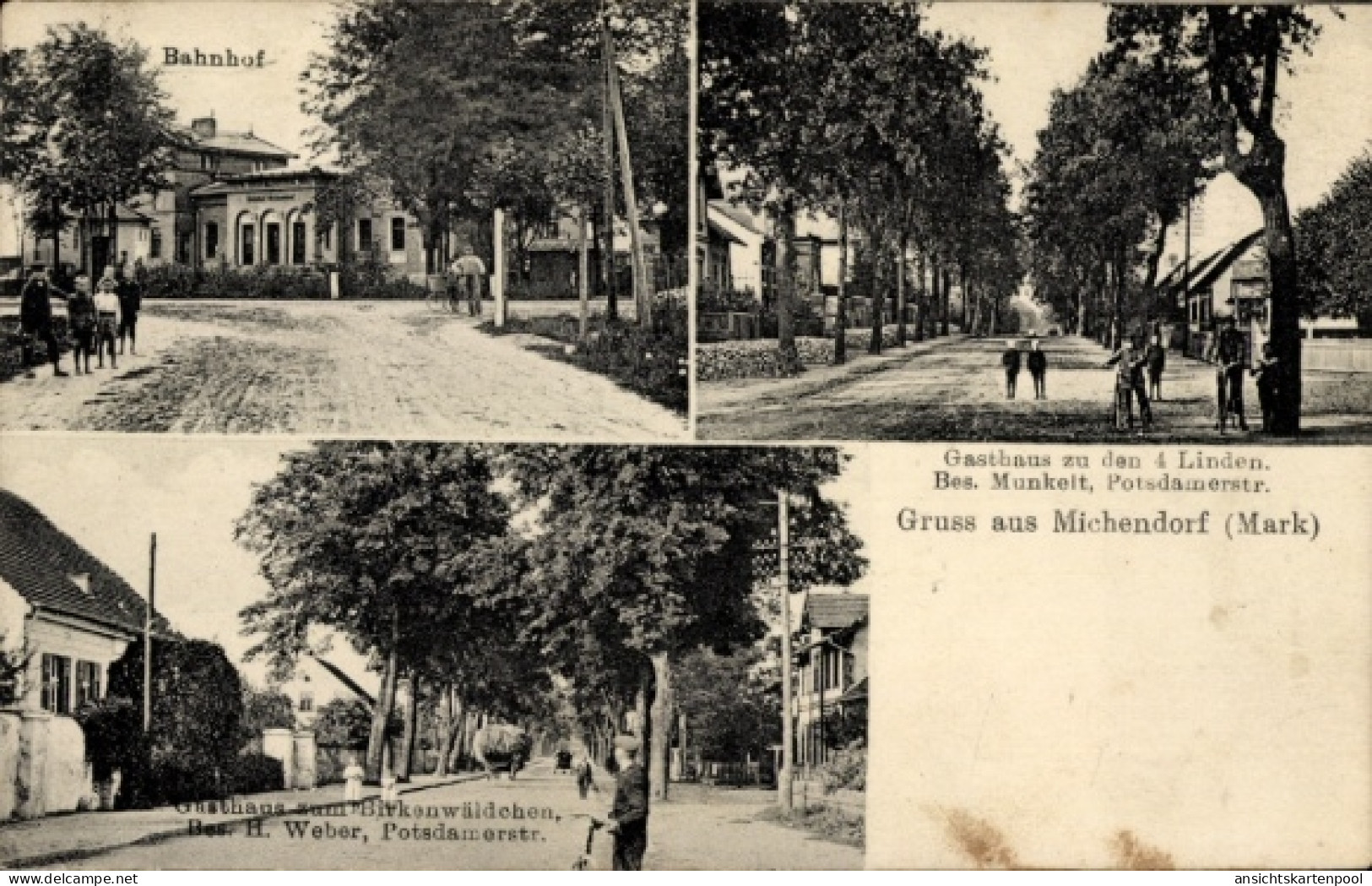 CPA Michendorf in der Mark, Bahnhof, Gasthaus zum Birkenwäldchen, Gasthaus zu den 4 Linden