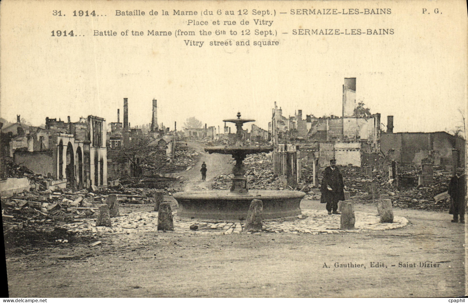 CPA Militaria Sermaize Les Bains Ruines Place et rue de Vitry