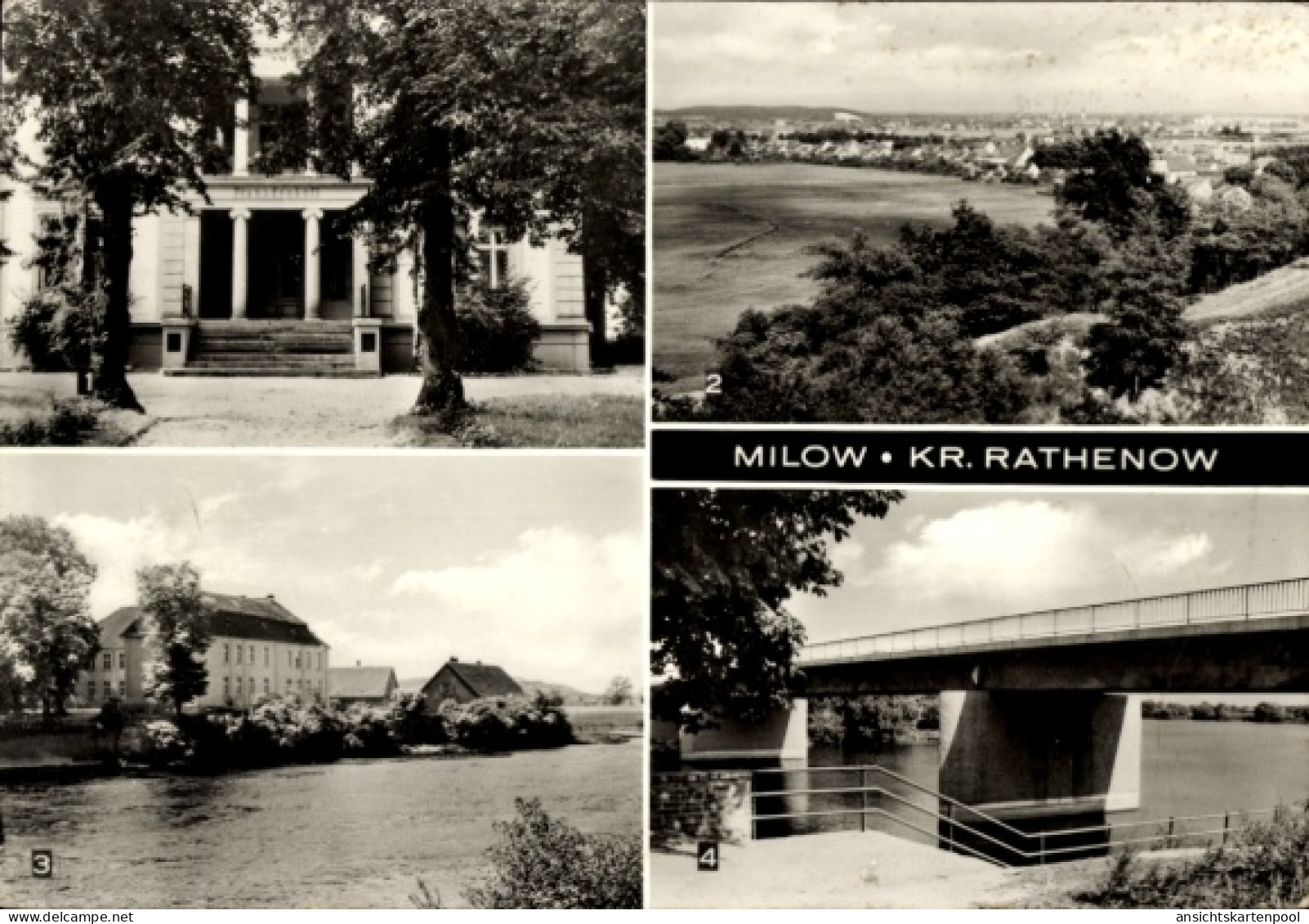 CPA Milow im Havelland, Jugendklubhaus Freundschaft, Oberschule, Havelbrücke, Panorama
