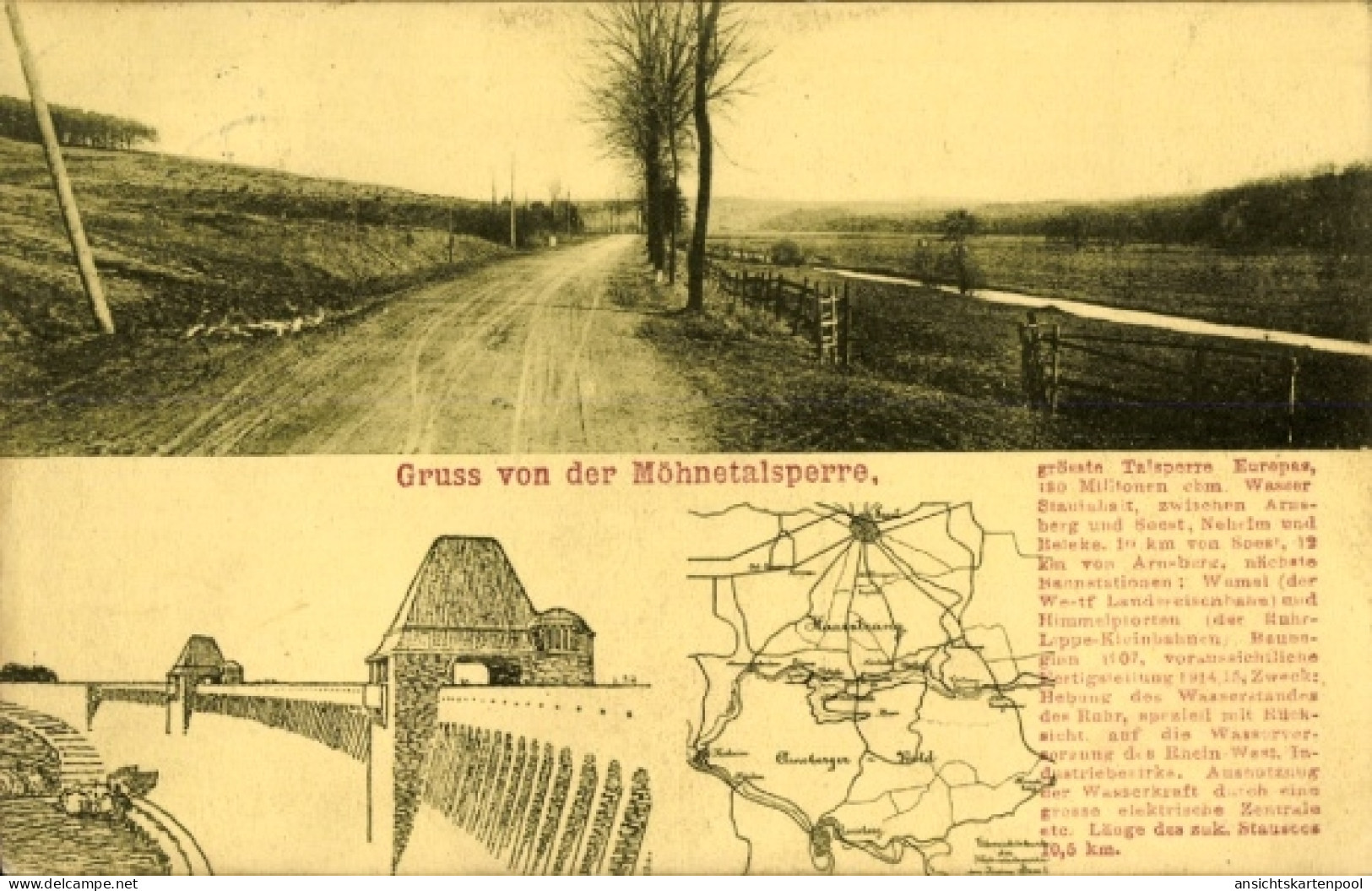 CPA Möhnesee in Westfalen, Möhnetalsperre, Gruss von der Möhnetalsperre, Möhnetalsperre, größte Ta