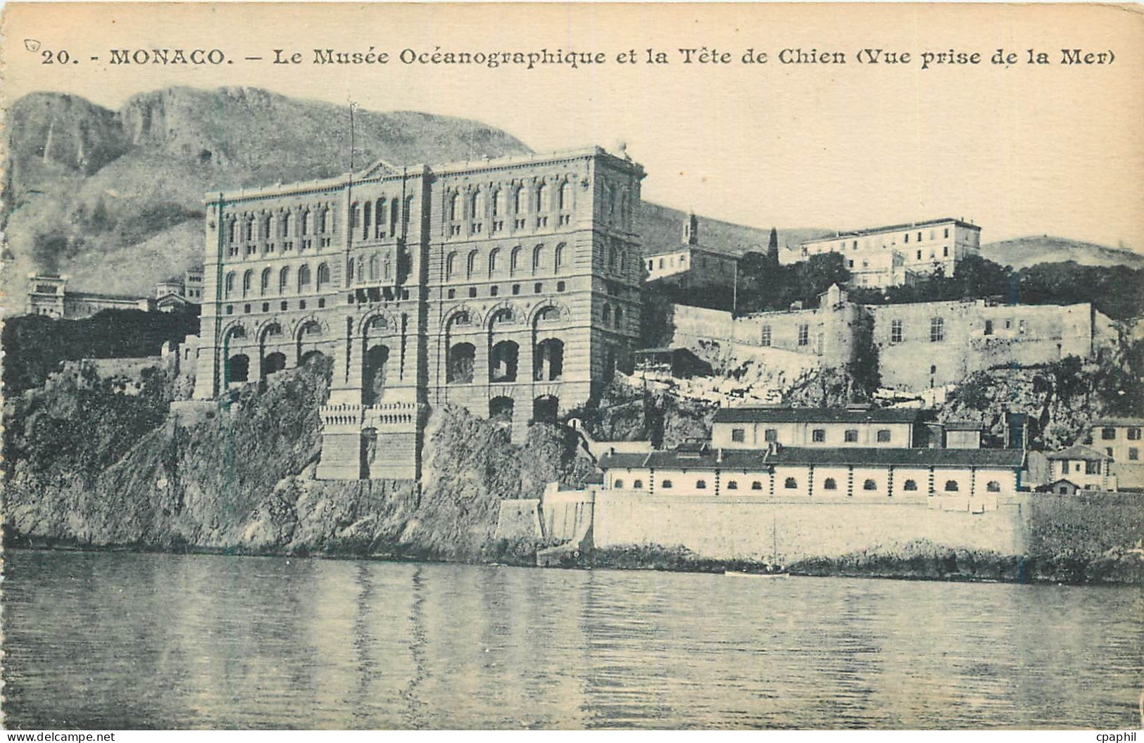 CPA MONACO. Ie Musee Oceanographique et la Tete de Chien Vue prise de la Mer