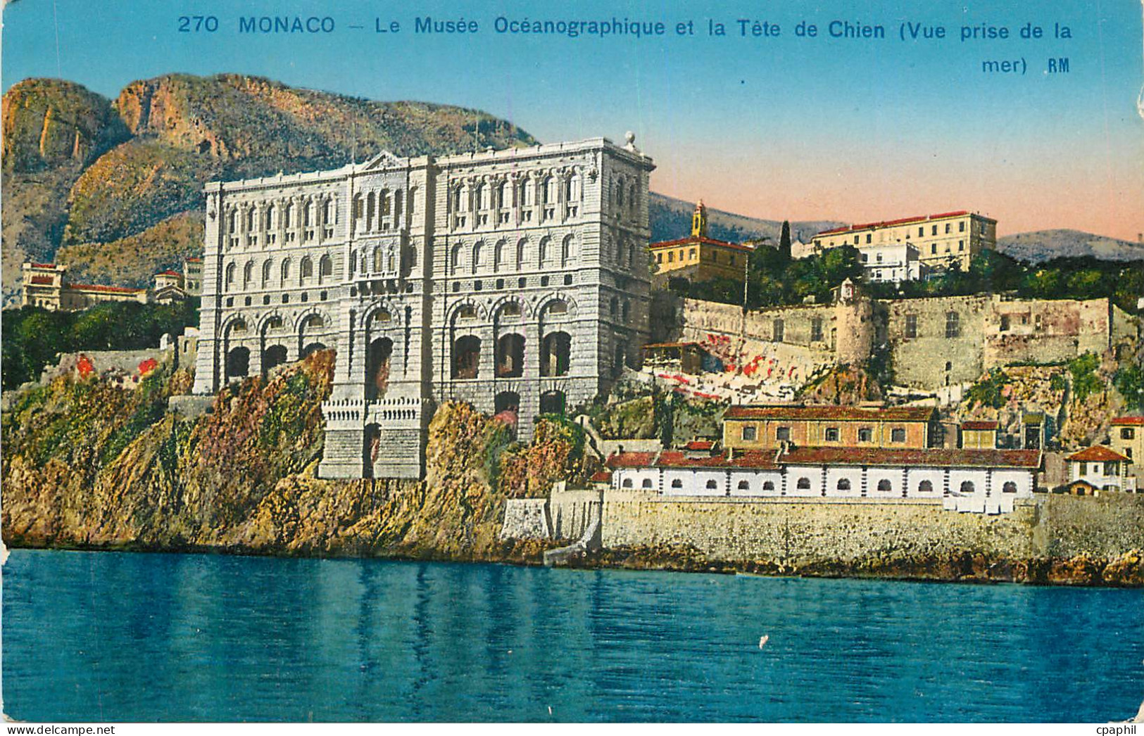 CPA Monaco Le Musee Oceanographique et la Tete de Chien Vue prise de la mer