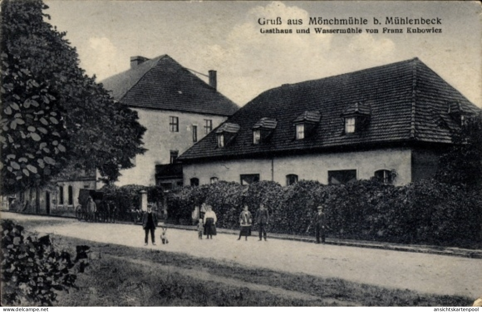 CPA Mönchmühle Mühlenbeck Mühlenbecker Land, Gasthaus und Wassermühle von Franz Kubowicz