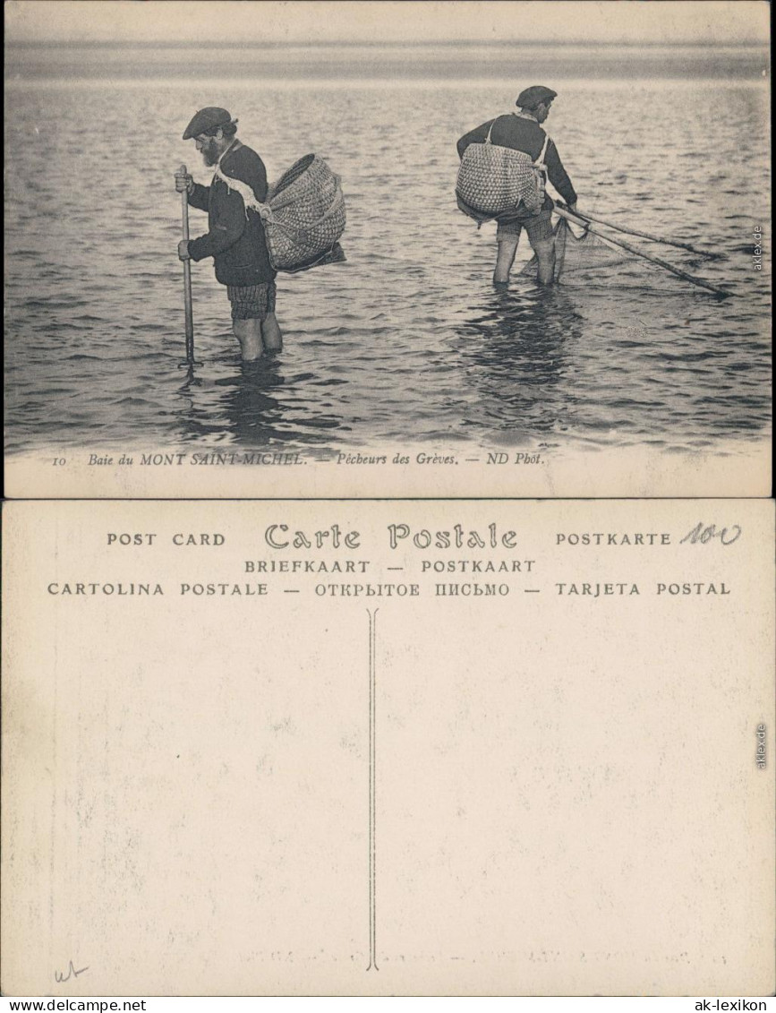 CPA Mont-Saint-Michel Fischer mit Netz und Speer 1912