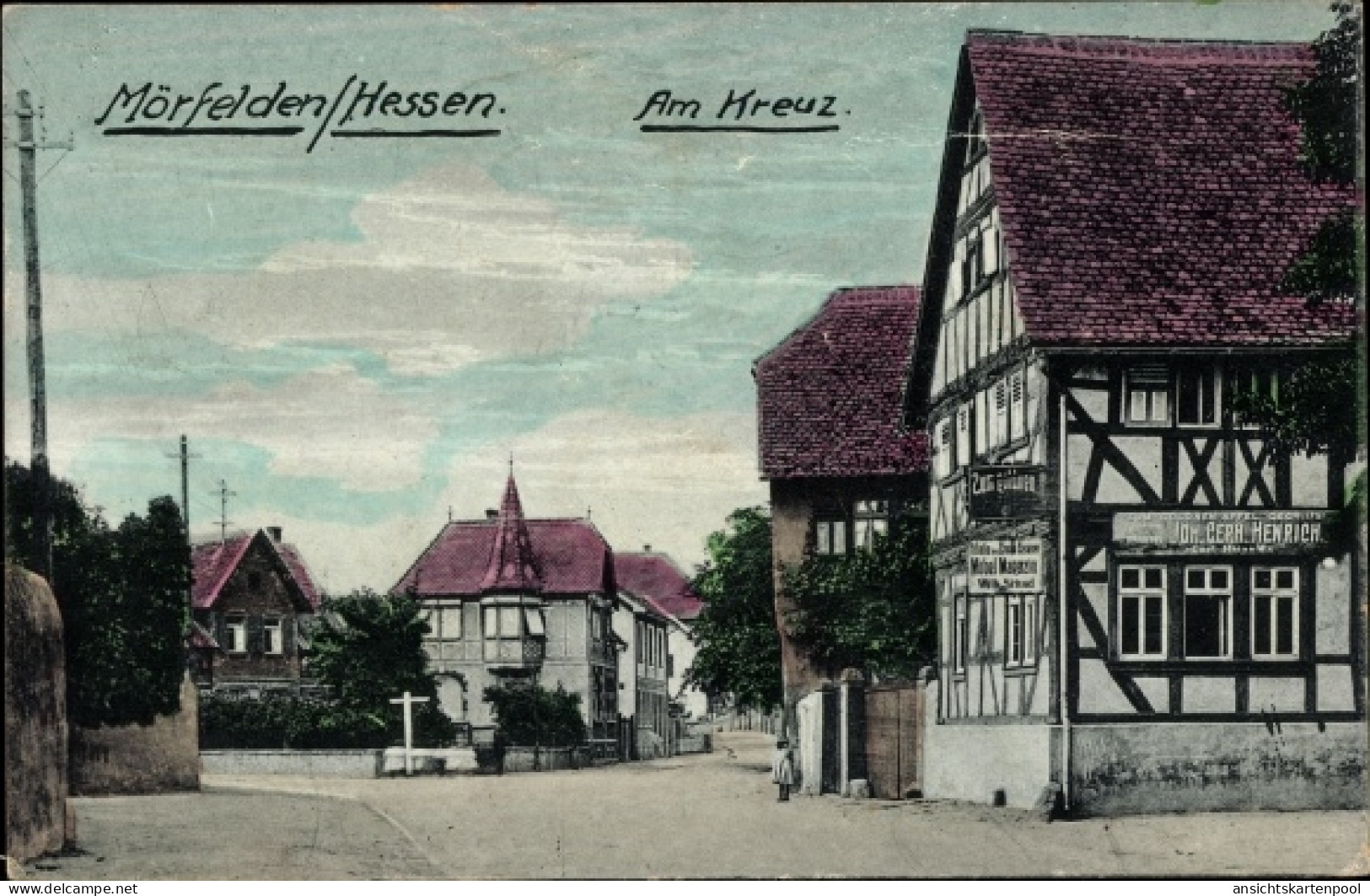 CPA Mörfelden Walldorf Kreis Groß Gerau, Am Kreuz, Zum Goldenen Apfel