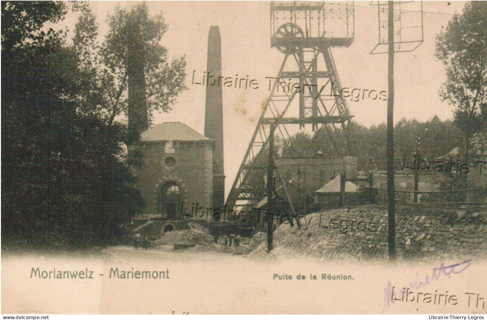 CPA  Morlanwelz - Mariemont    Puits de la Réunion   Charbonnage mine coal houille belle fleur chevallement chassis à mo