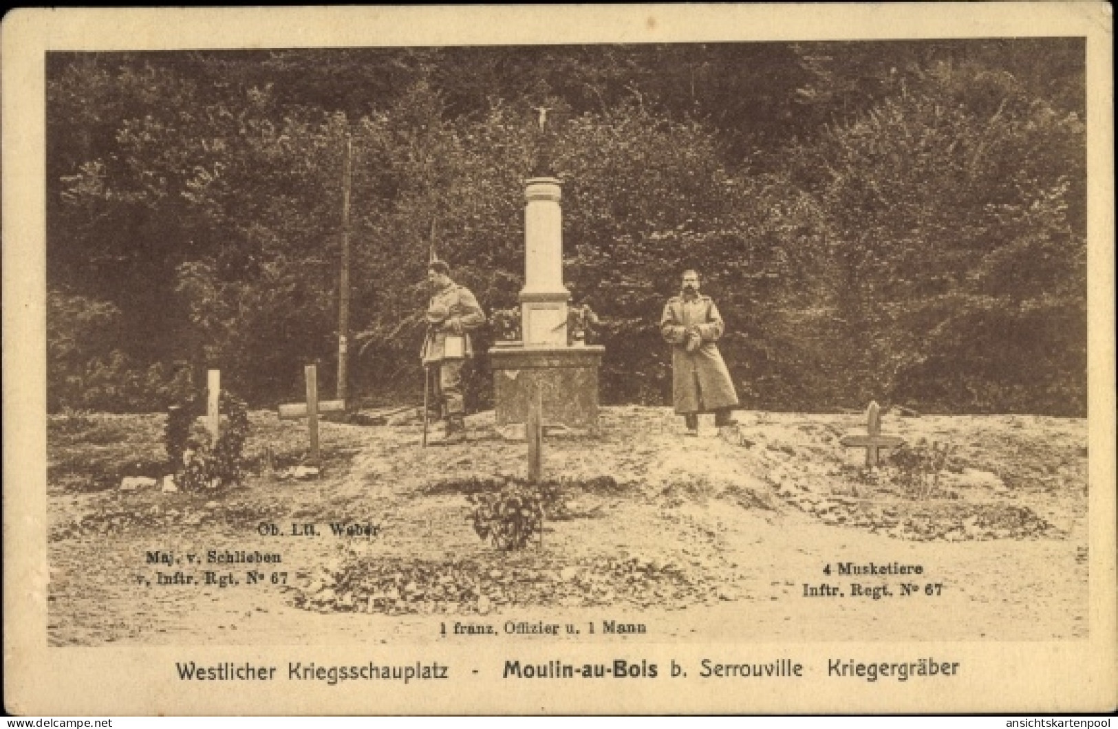 CPA Moulin au Bois Meurthe et Moselle, Kriegergräber, Infanterie Regiment No. 67, Weber, Schlieben