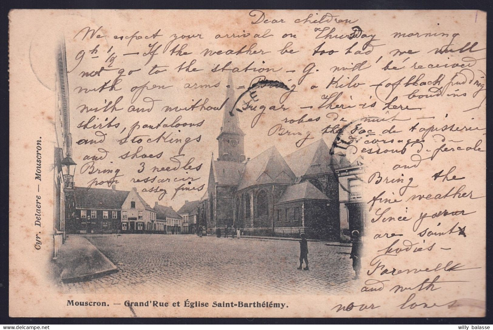 +++ CPA - MOUSCRON - MOESKROEN - Grand' Rue et Eglise St Barthélémy - 1901  //