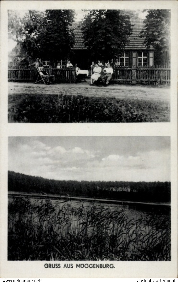 CPA Müggenburg Golzow in der Mark, Gastwirtschaft, Gäste, Seemotiv