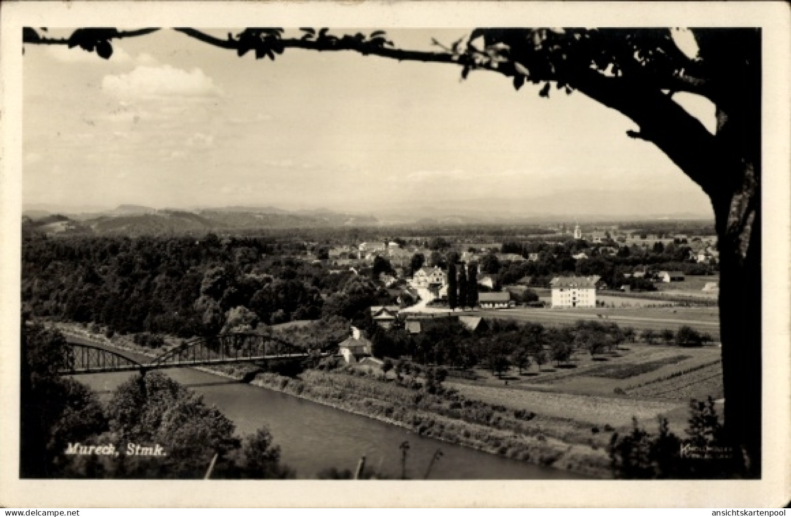 CPA Mureck Steiermark, Durchblick zum Ort, Brücke
