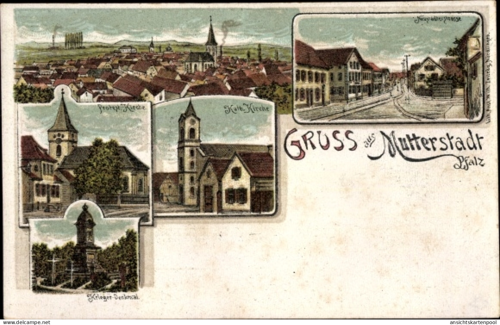 CPA Mutterstadt in der Pfalz, Prot. u. Kath. Kirche, Neustädter Straße