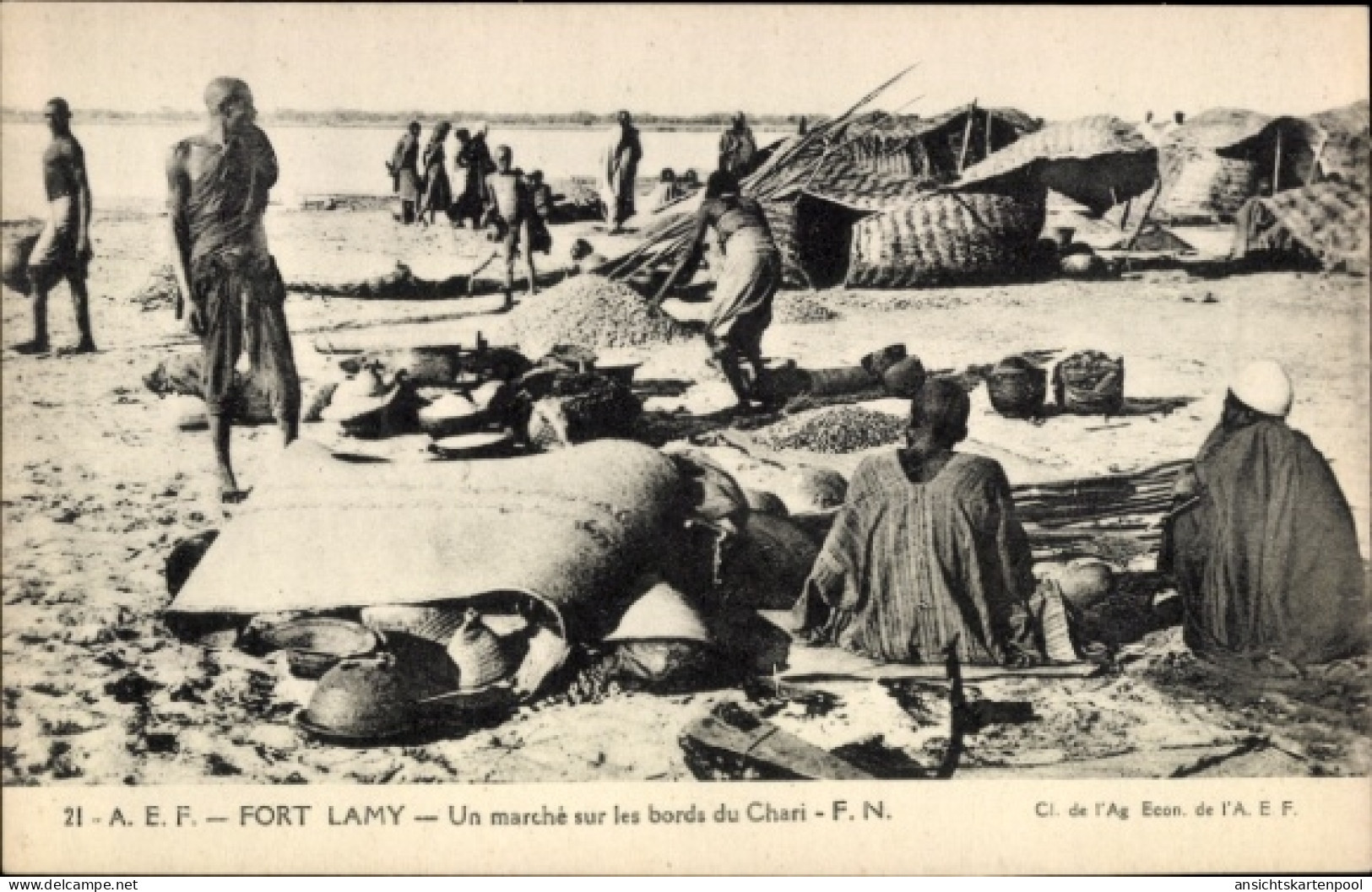 CPA N Djamena Fort Lamy Tschad, Markt am Chari, Menschen, Waren, Afrika
