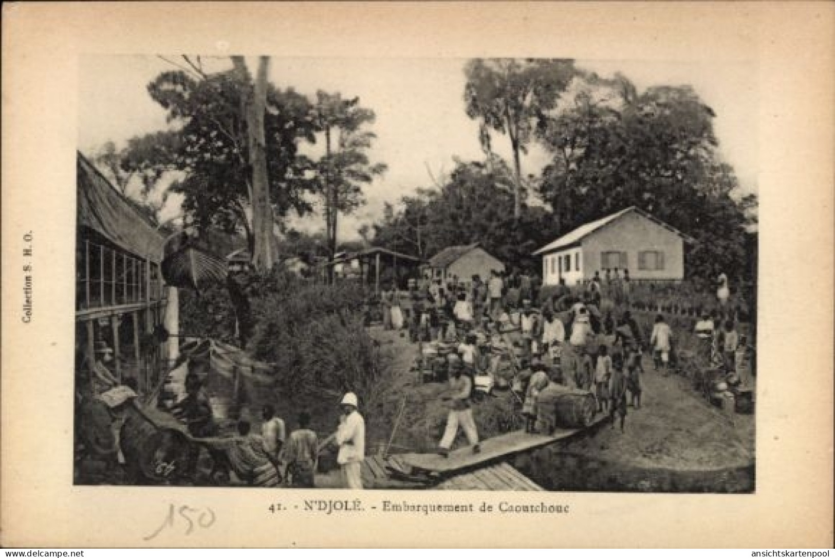 CPA N'Djolé Gabun, Embarquement de Caoutchouc, Gummibeladung