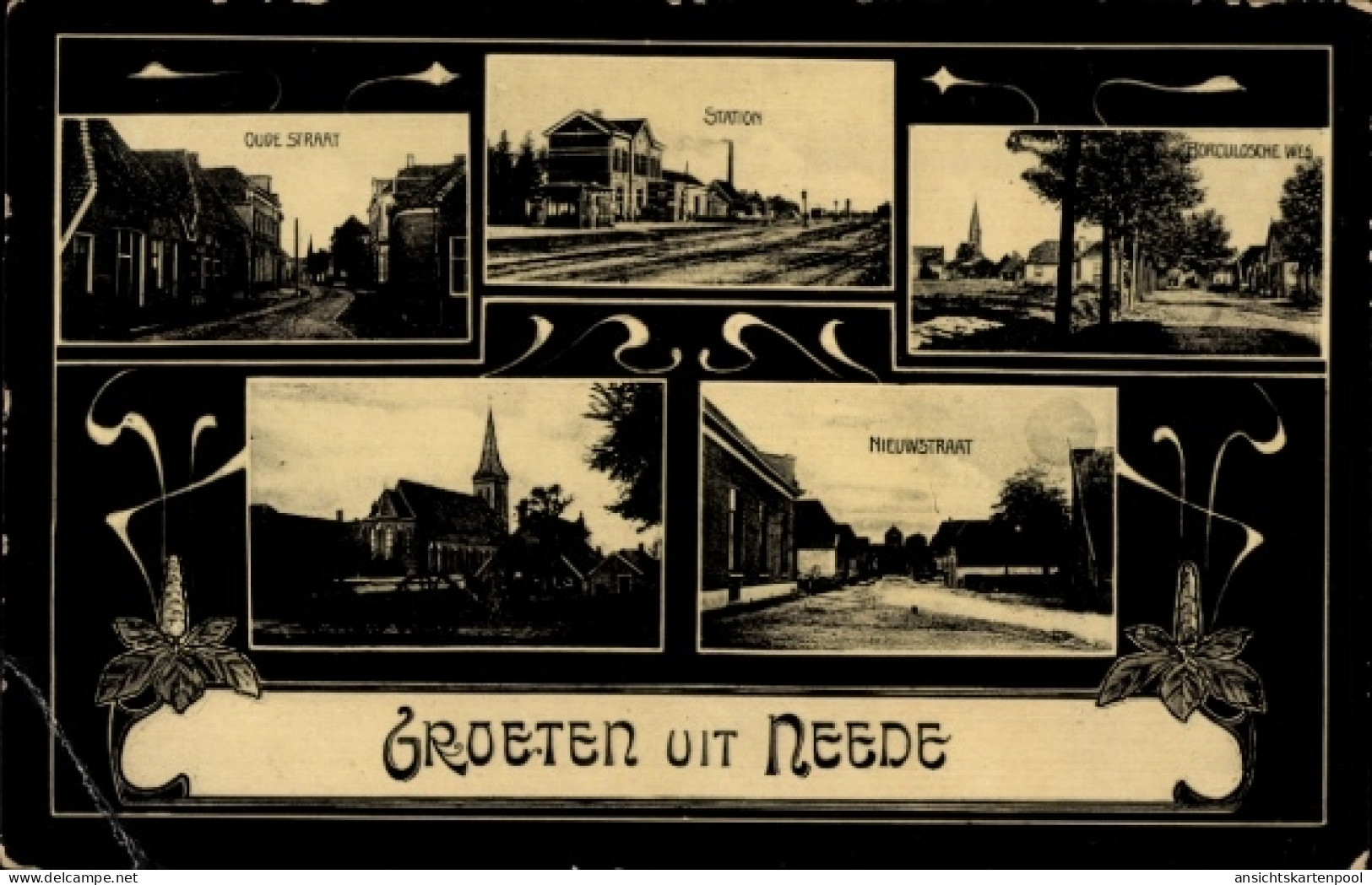 CPA Neede Berkelland Gelderland, Bahnhof, Kirche, Oude Straat, Nieuwstraat