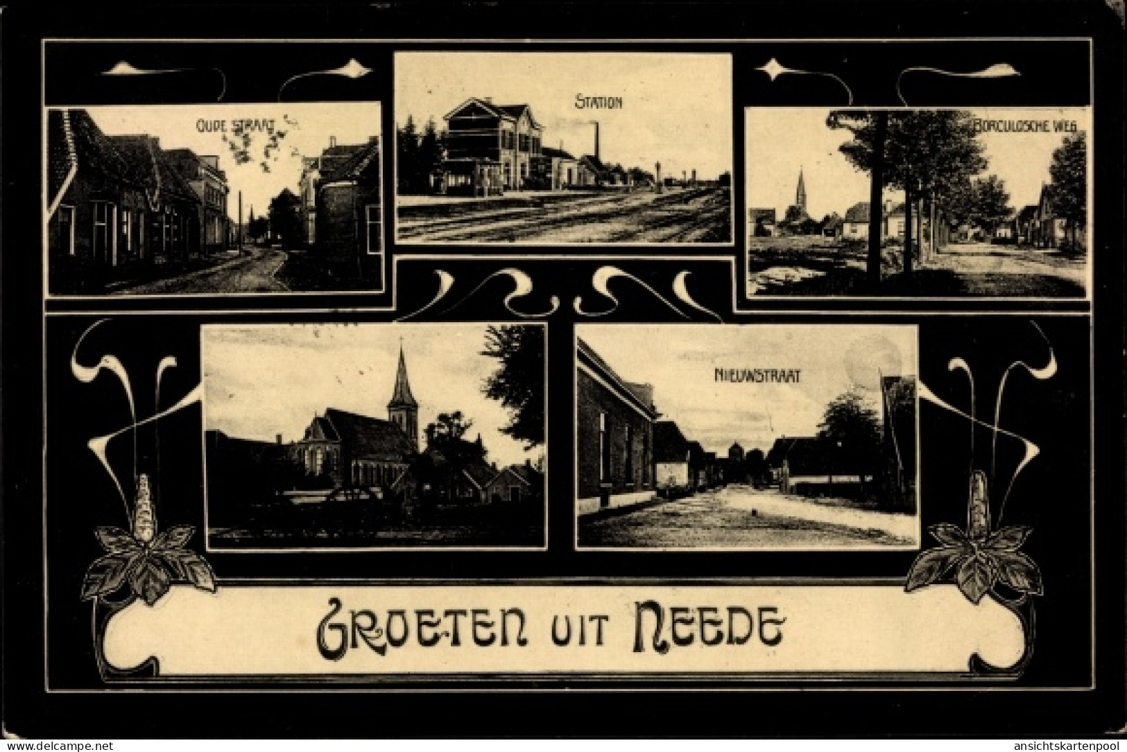 CPA Neede Berkelland Gelderland, Station, Kerk, Oude Straat, Nieuwstraat