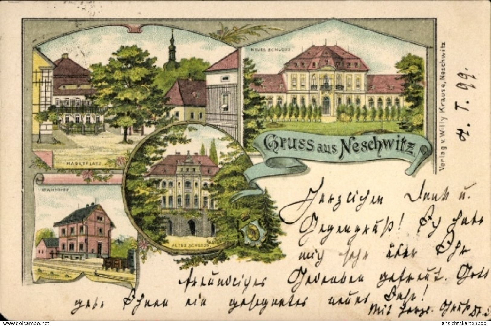 CPA Neschwitz in Sachsen, Verschiedene Ansichten, Gruss aus alte Architektur