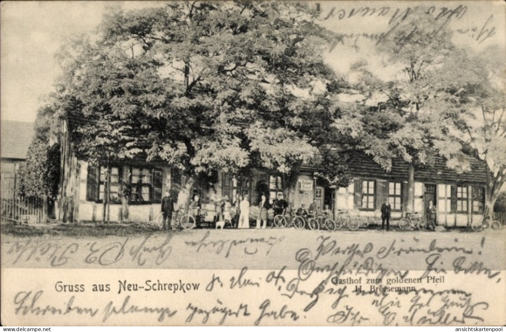 CPA Neu Schrepkow Gumtow Prignitz, Gasthof zum goldenen Pfeil