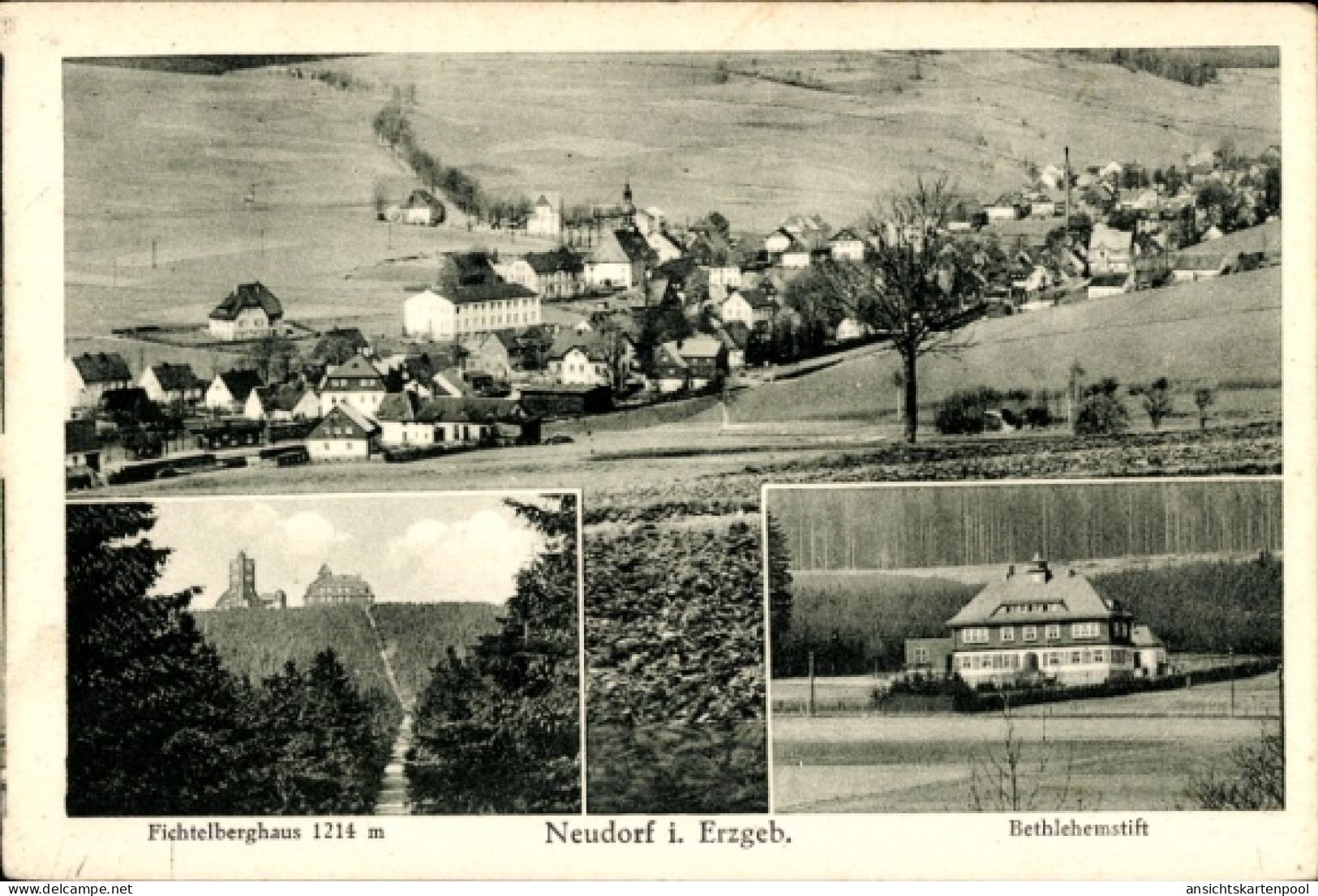 CPA Neudorf Sehmatal im Erzgebirge, Gesamtansicht, Fichtelberghaus, Bethlehemstift