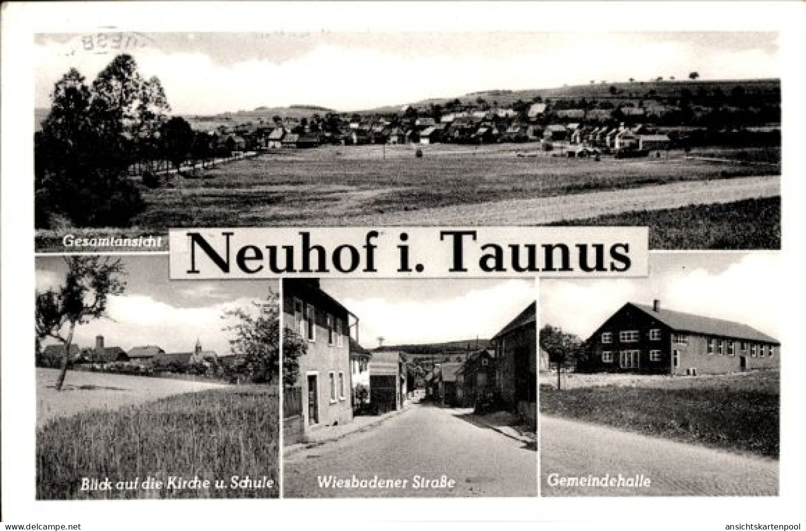 CPA Neuhof Taunusstein in Hessen, Kirche, Schule, Gemeindehalle, Wiesbadener Straße, Gesamtansicht