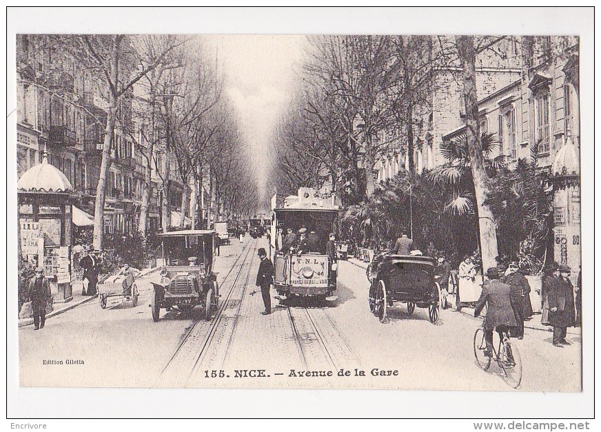 cpa NICE avenue de la gare tram et voitures - 155 giletta