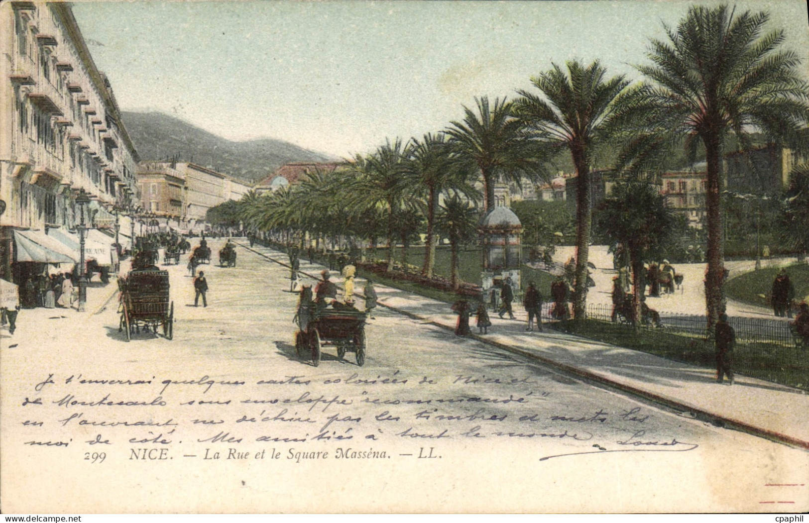 CPA Nice la rue et le Square Massena