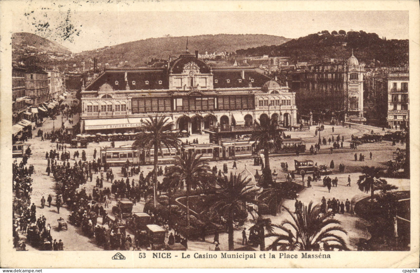 CPA Nice Le Casino Municipal et la Place Massena Tramway