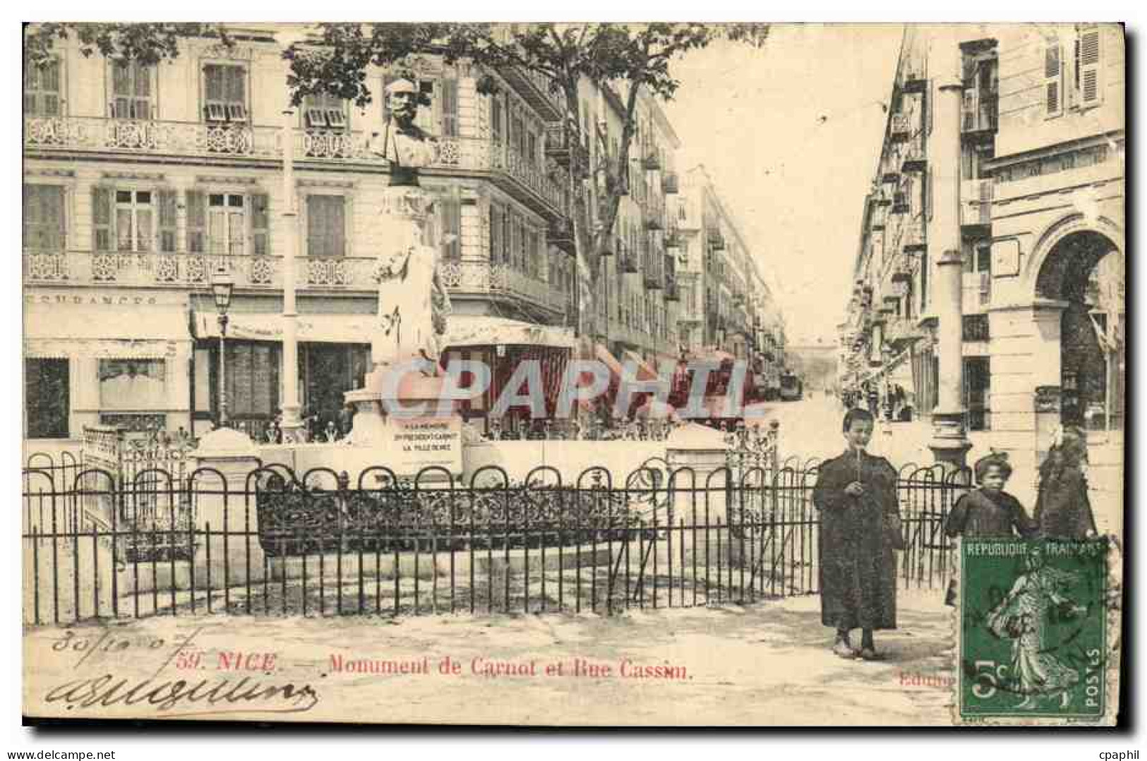 CPA Nice Monument de Carnot et Rue Cassim Enfants
