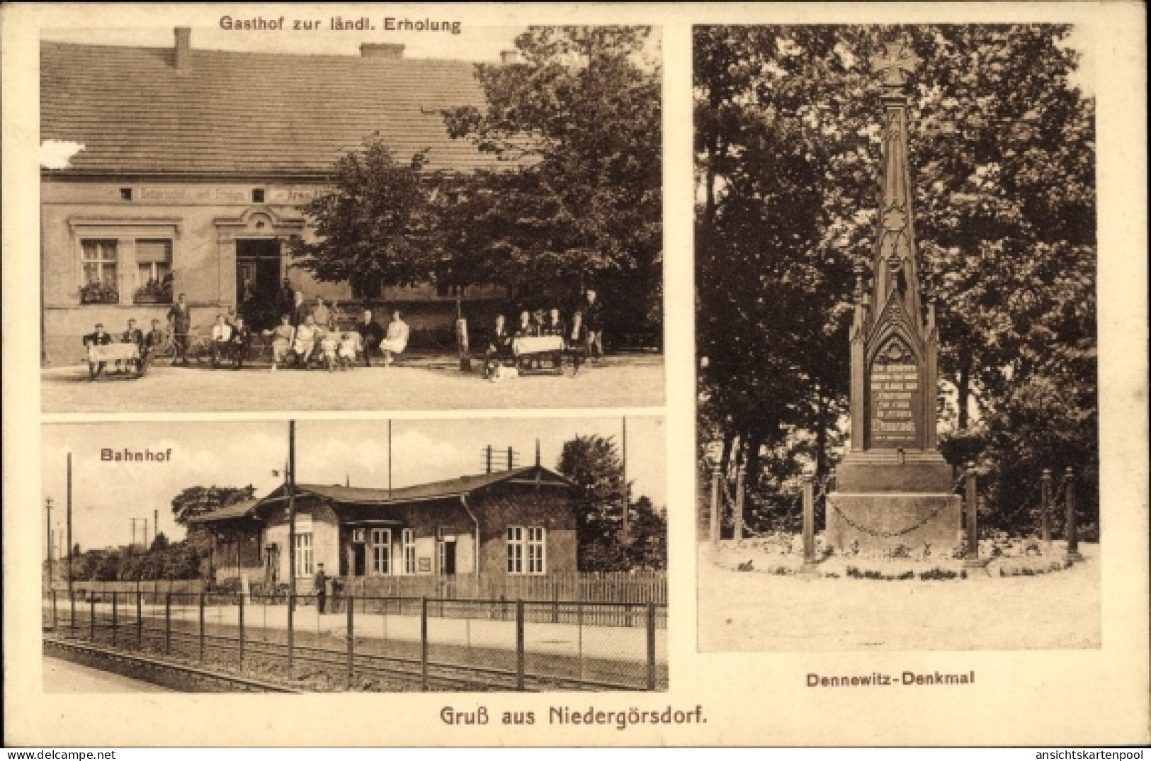 CPA Niedergörsdorf Brandenburg, Gasthof zur ländlichen Erholung, Dennewitz-Denkmal, Bahnhof