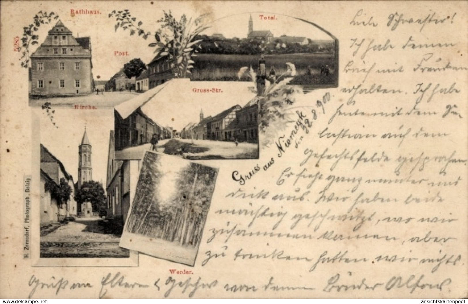 CPA Niemegk in Brandenburg, Kirche, Post, Groß-Straße