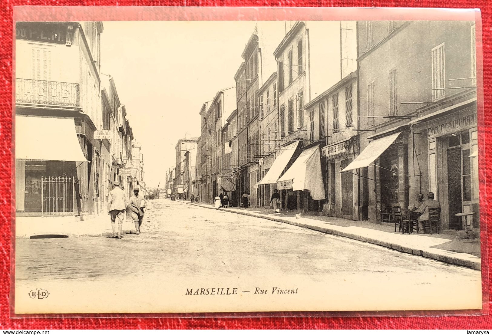 CPA non circulée Marseille Rue Vincent animée café terrasse - éd. ELD - Belle Époque 1905-1910