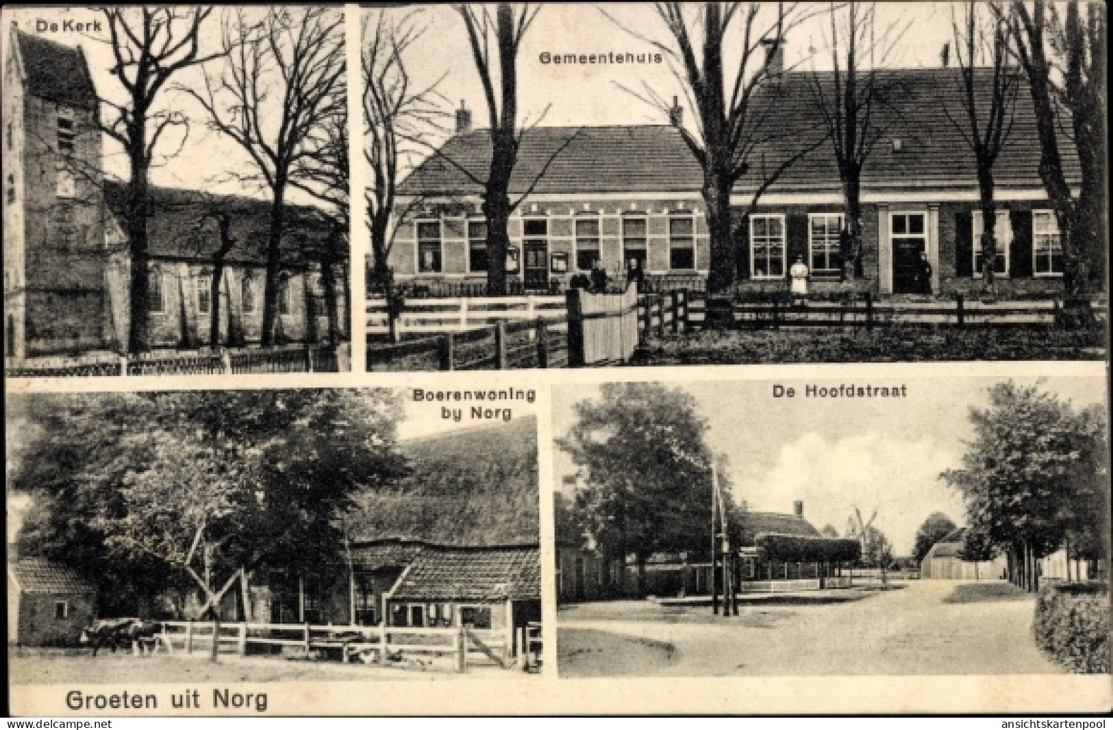 CPA Norg Drenthe, Hoofdstraat, Bauernhaus, Rathaus, Kirche