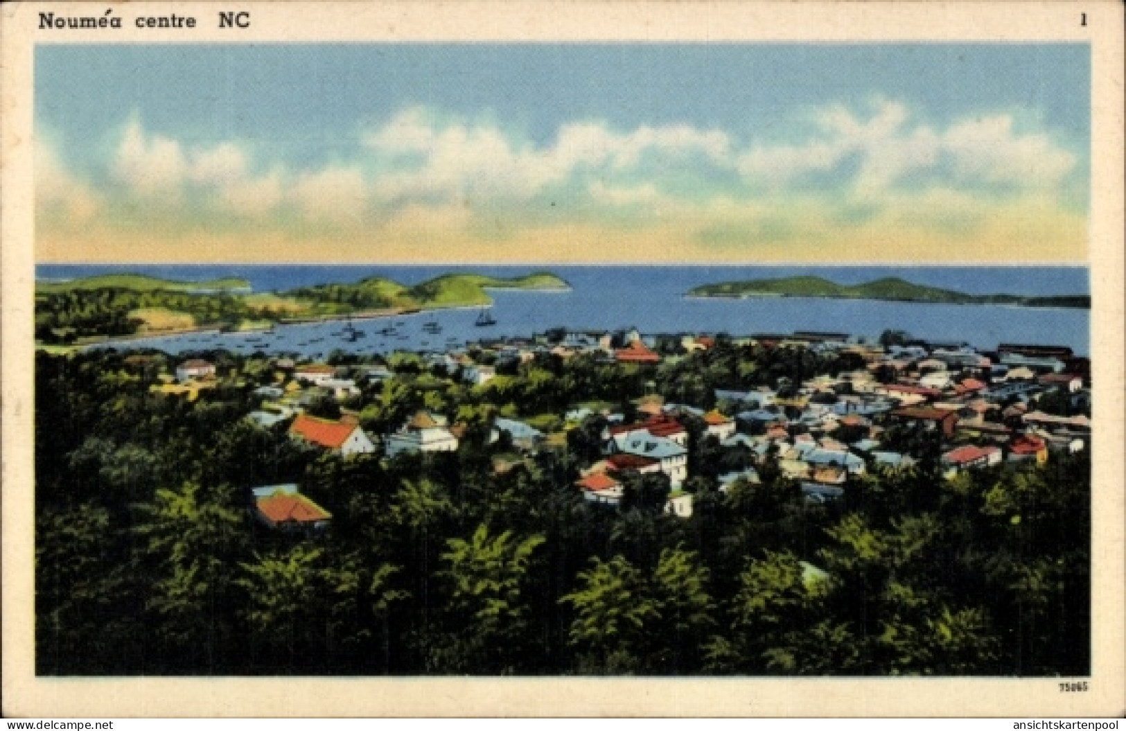CPA Nouméa Nouvelle Calédonie Neukaledonien, Panoramablick auf Meer, Boote, Häuser, Bäume