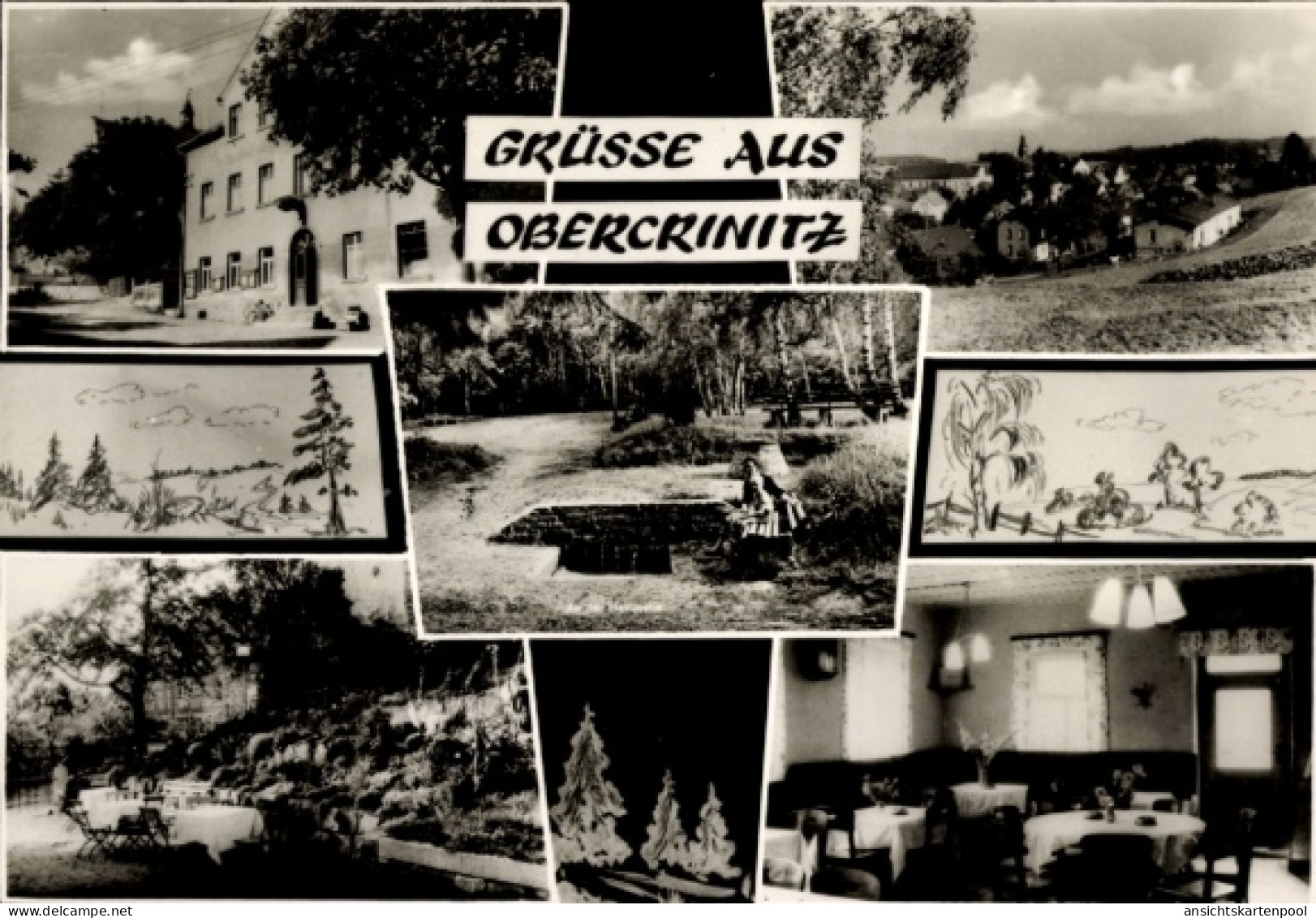 CPA Obercrinitz Crinitzberg in Sachsen, Grüße aus Landschaftsbilder, Gasthof Jägersruh, Schwarz-W
