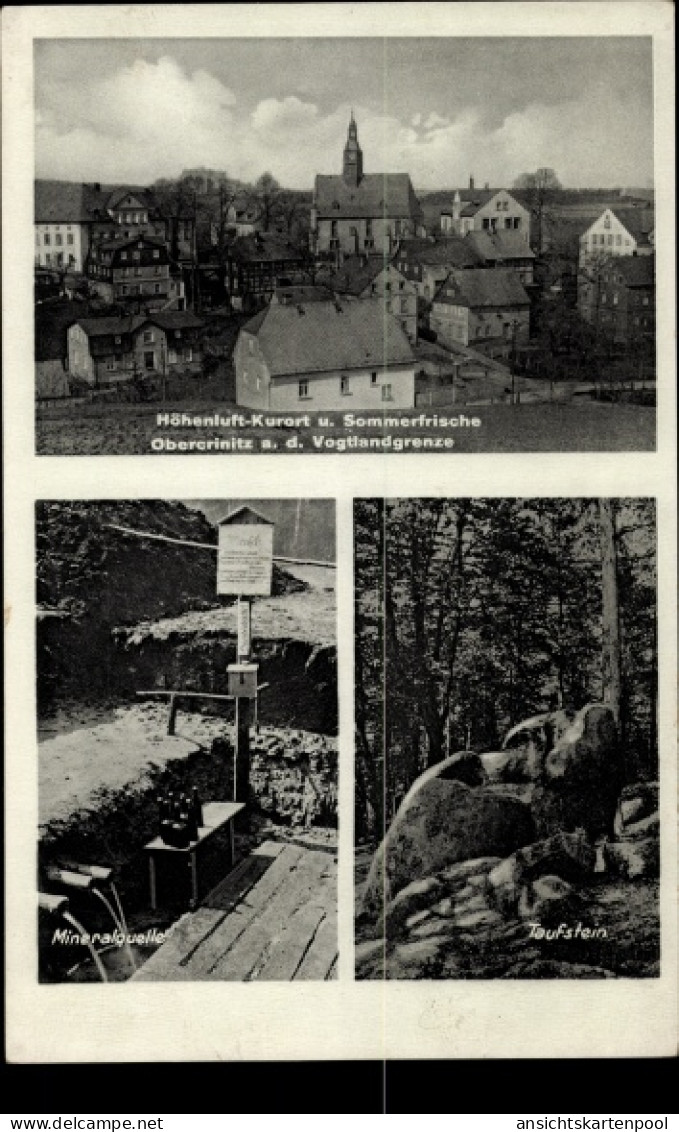 CPA Obercrinitz Crinitzberg in Sachsen, Panorama, Mineralquelle, Taufstein