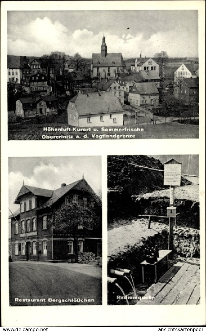 CPA Obercrinitz Crinitzberg in Sachsen, Restaurant Bergschlösschen, Blick auf den Ort