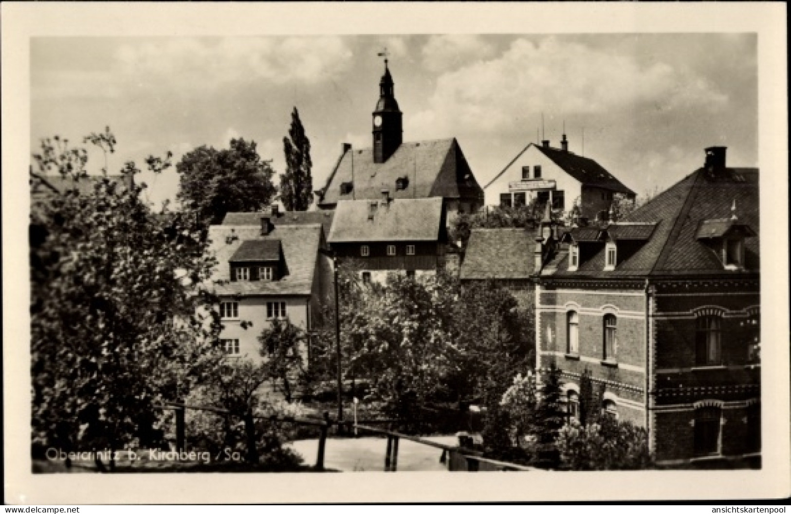 CPA Obercrinitz Crinitzberg, Wohnhäuser, Kirchturm