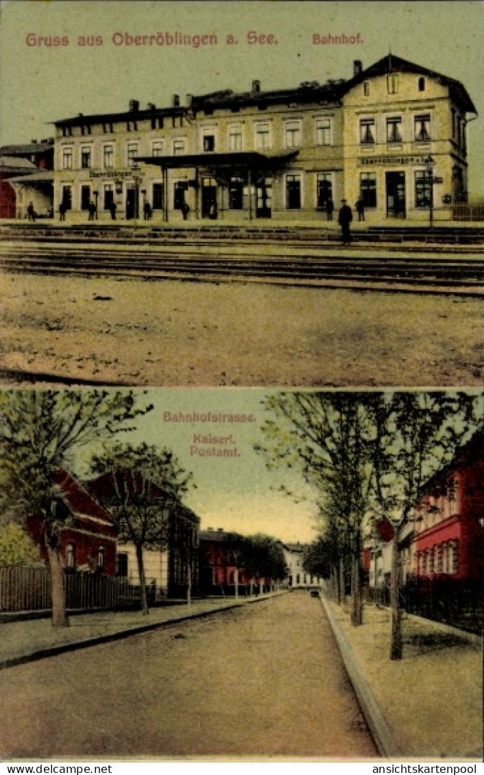 CPA Oberröblingen Röblingen am See Mansfelder Land, Bahnhof, Bahnhofstraße, Postamt, alte Architek