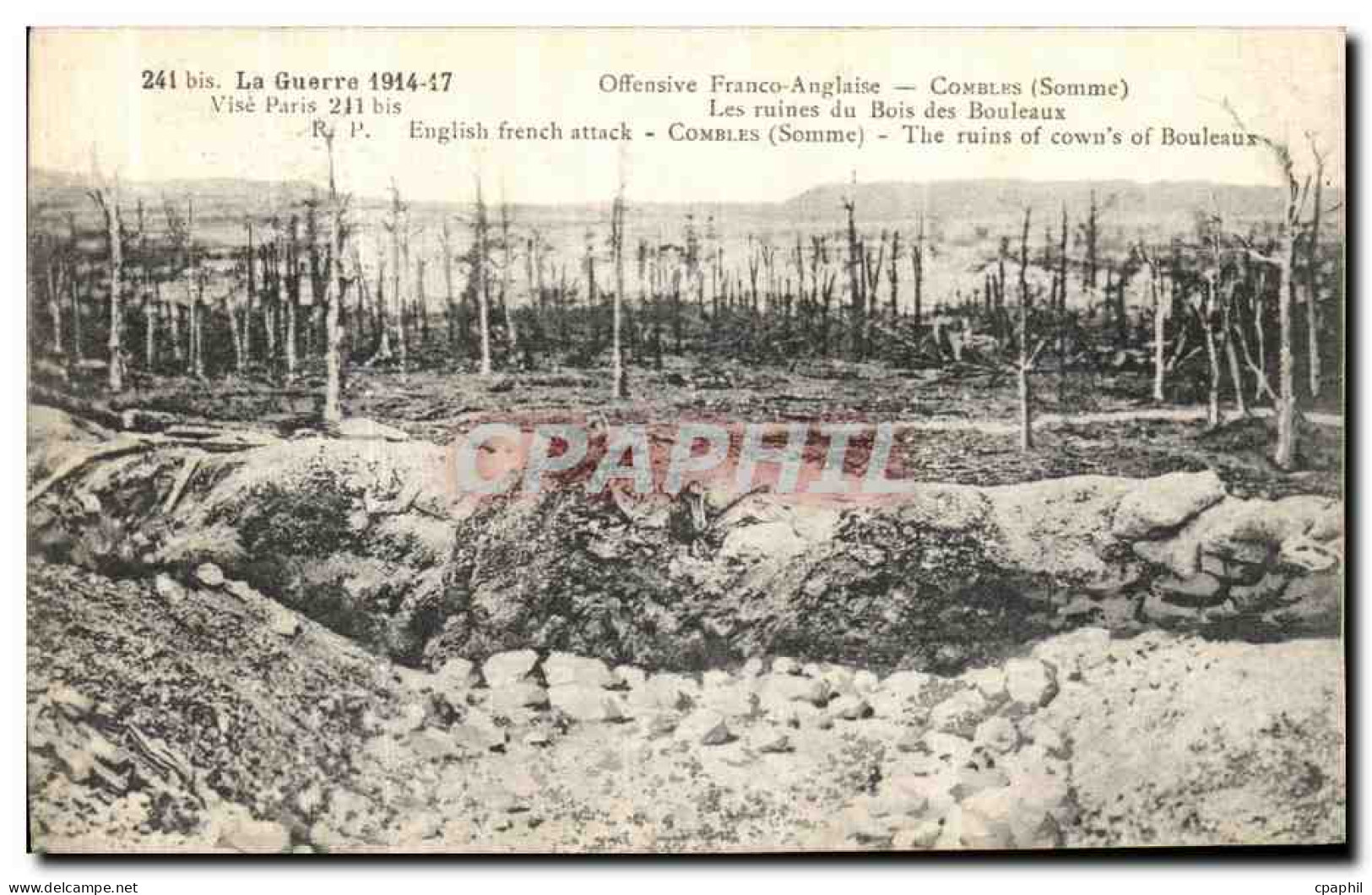 CPA Offensive Franco Anglaise Combles Les ruines du bois des bouleaux Militaria