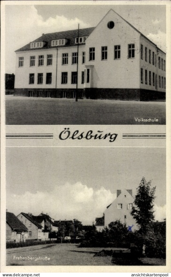 CPA Ölsburg Ilsede in Niedersachsen, Volksschule, Frehenbergstraße, Schwarz-Weiß Fotografie