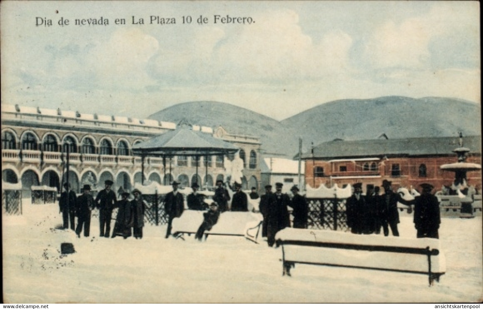 CPA Oruro Bolivien, Plaza 10 de Febrero im Schnee
