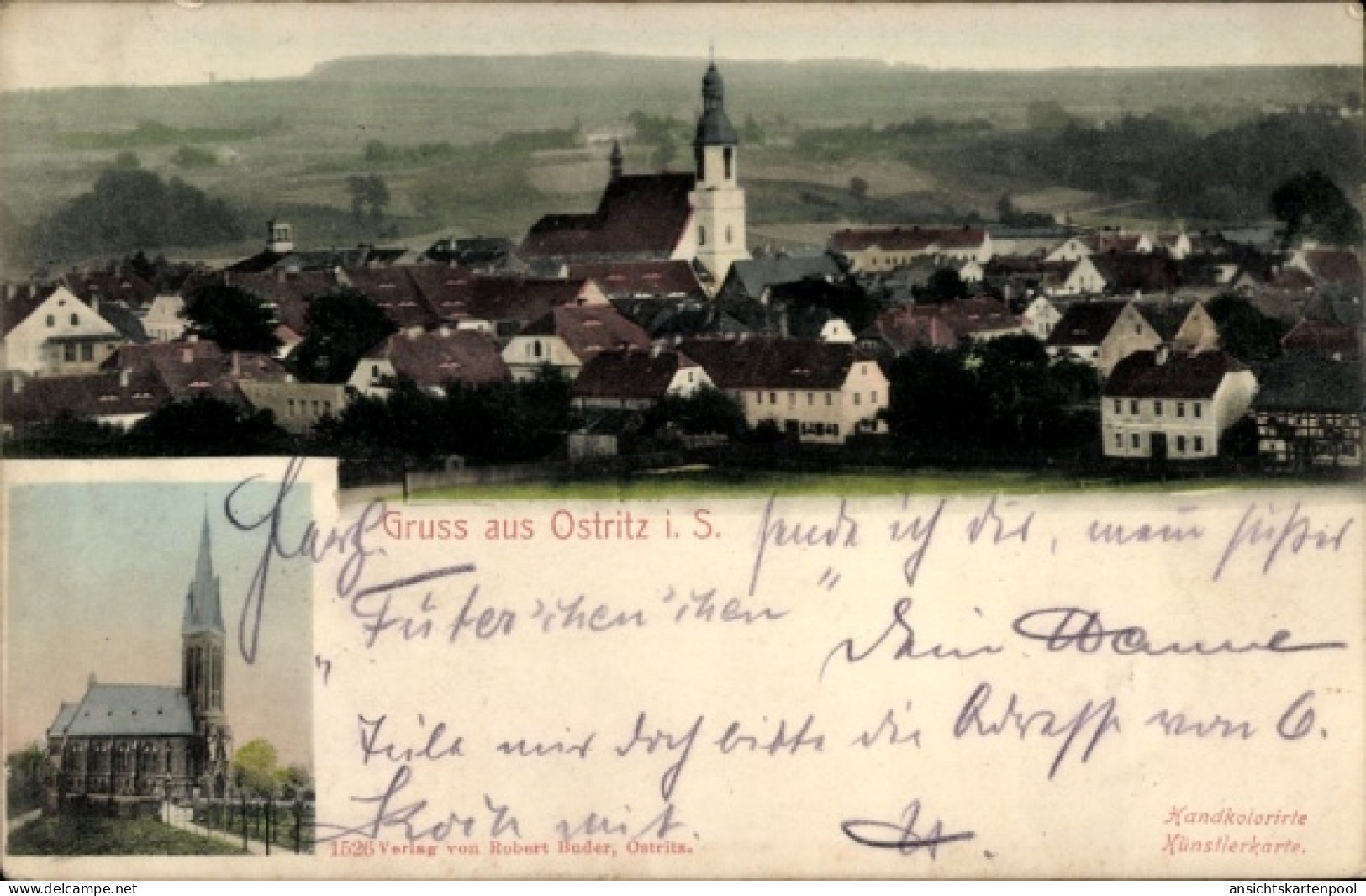 CPA Ostritz in der Oberlausitz, Gesamtansicht, Kirche