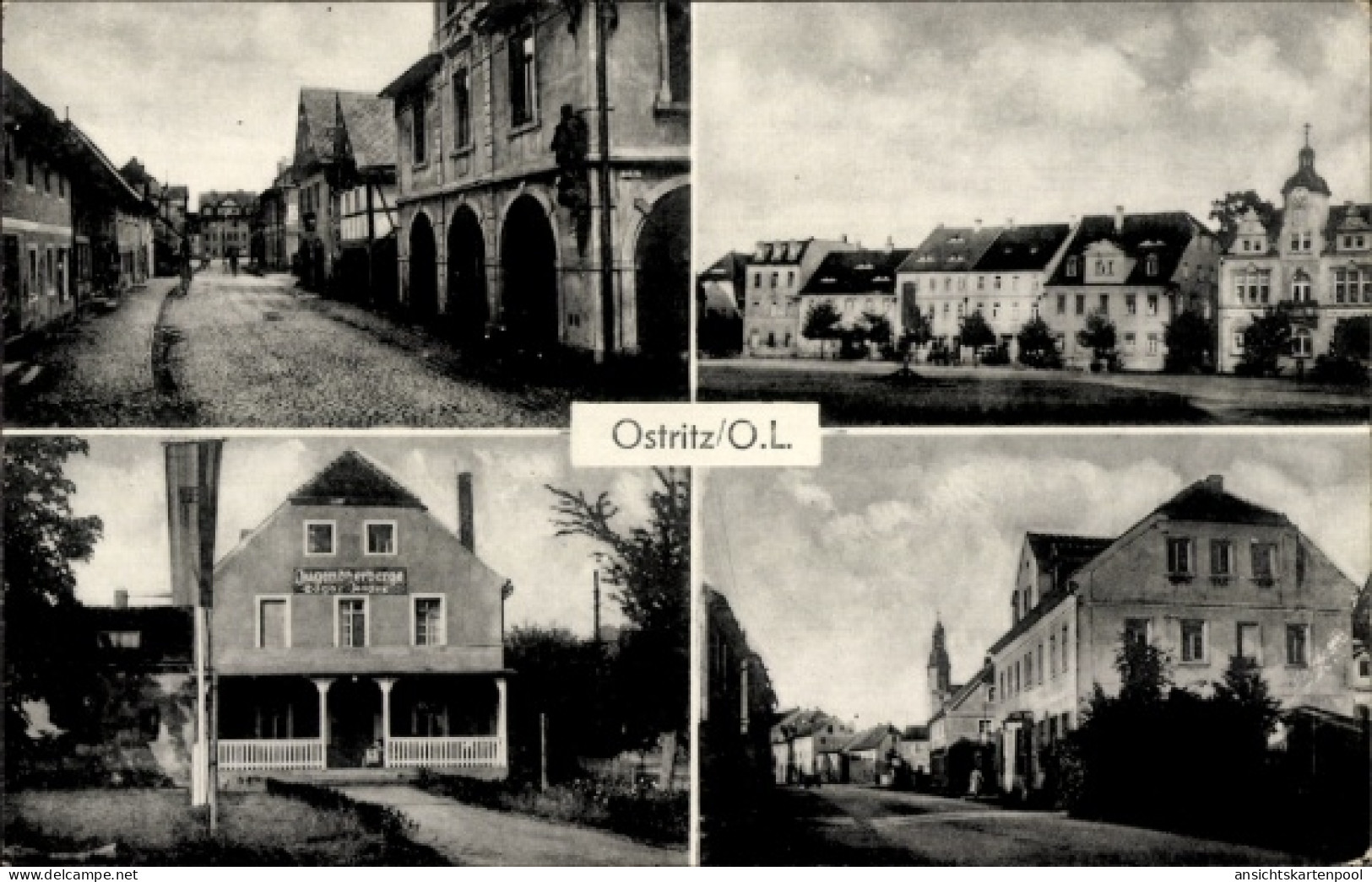 CPA Ostritz in der Oberlausitz, Straßenpartie, Jugendherberge, Platz
