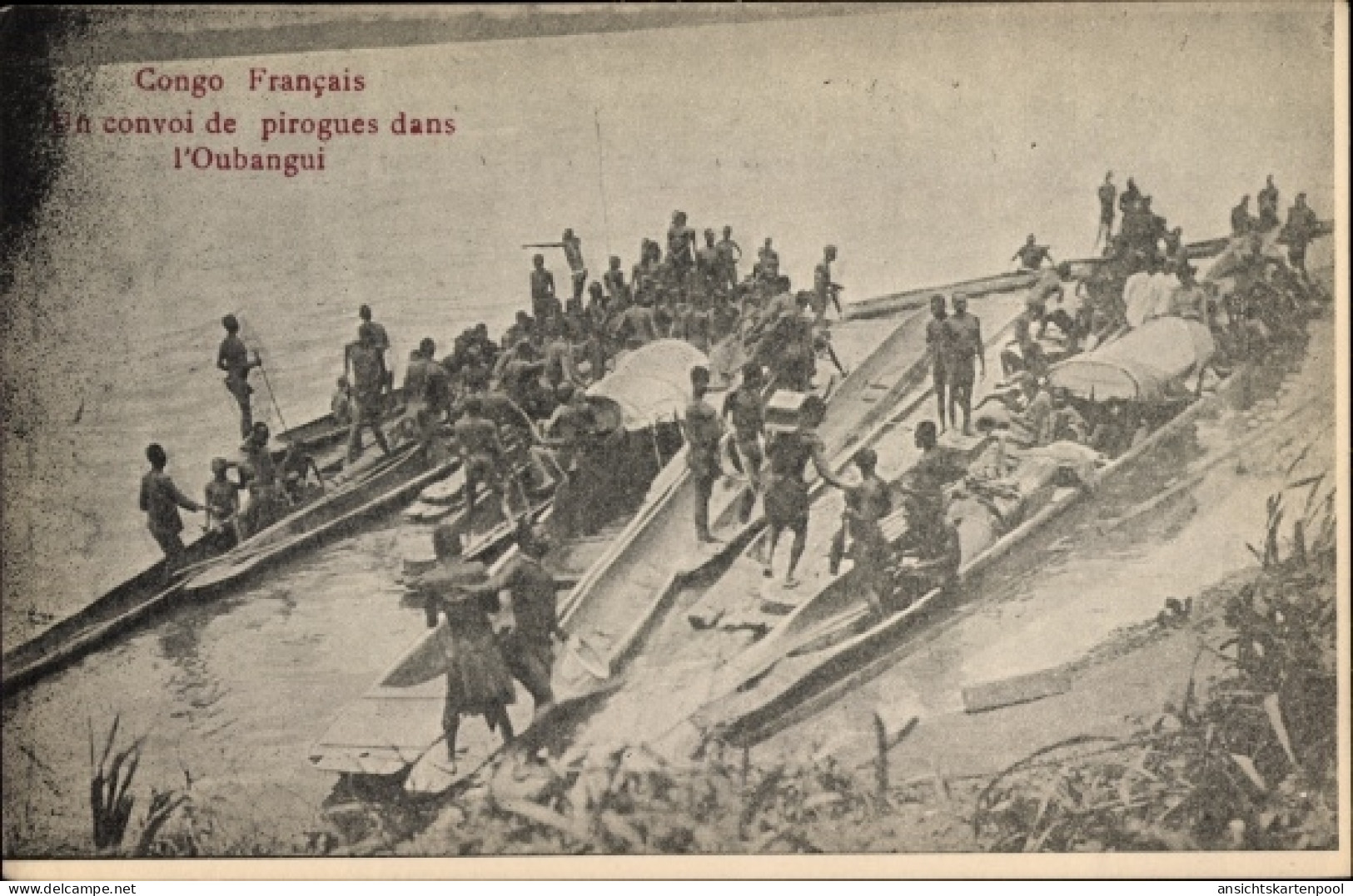 CPA Oubanghi Französisch Kongo, Convoi de pirogues