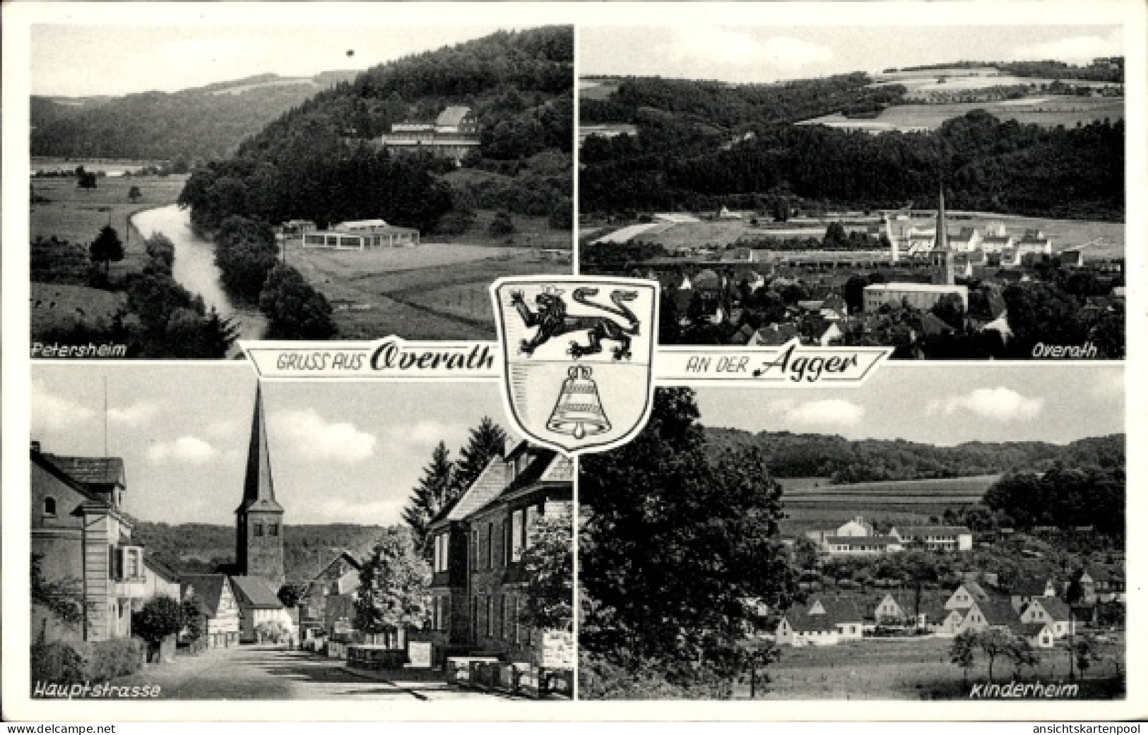 CPA Overath im Bergischen Land, Petersheim, Panorama, Hauptstraße, Kirche, Kinderheim, Blason